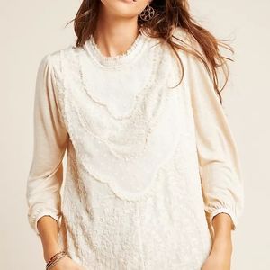 Anthropologie NWT Tan/ Cream Blouse LARGE